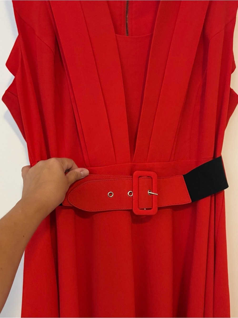 City Chic - Red Sleeveless Pleated A-Line Dress - Picture 2 of 5
